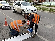 В Подольске продолжают ямочный ремонт и нанесение разметки